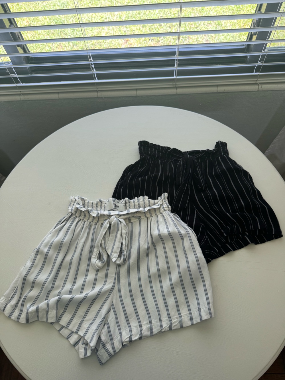 Hollister White and Blue, Black and White Striped Tie Shorts